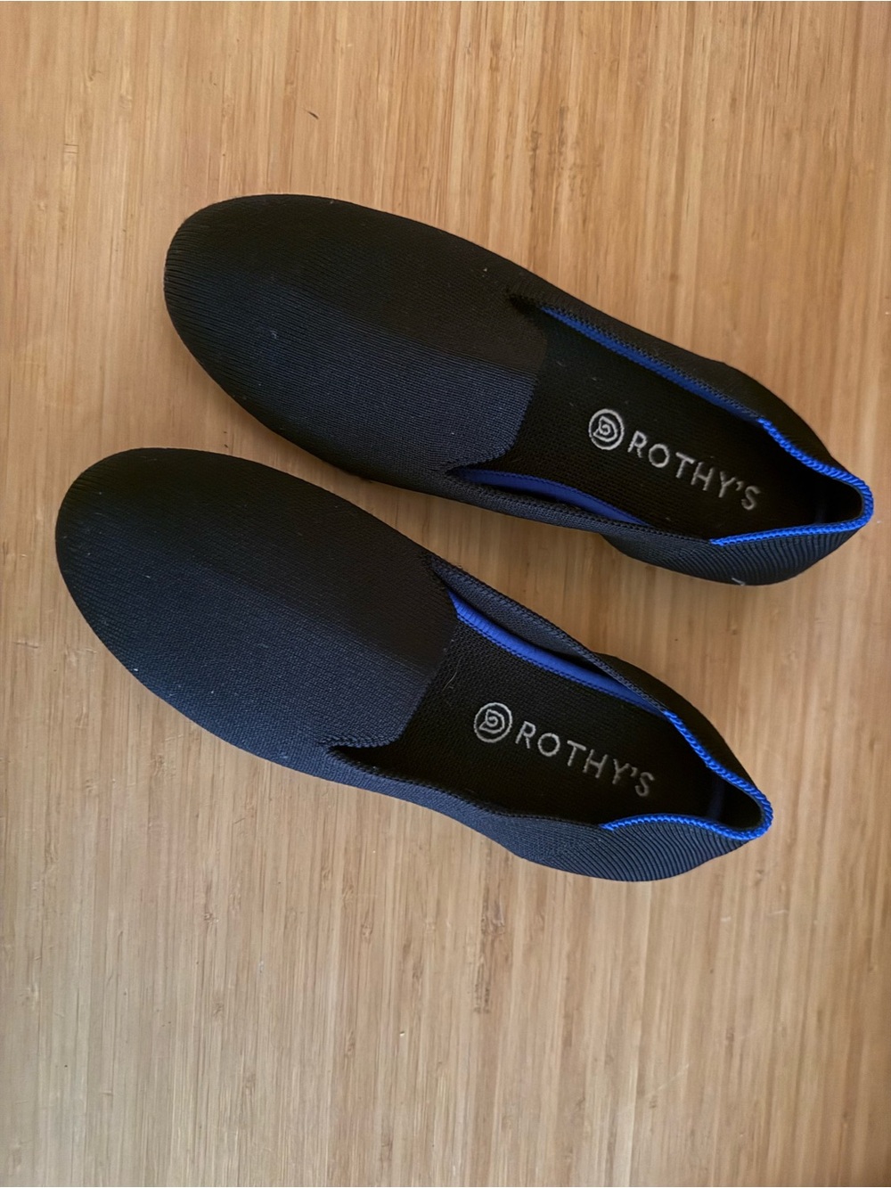 Rothy's Black Slip-On Loafers with Blue Accent EUC Size 8.5!